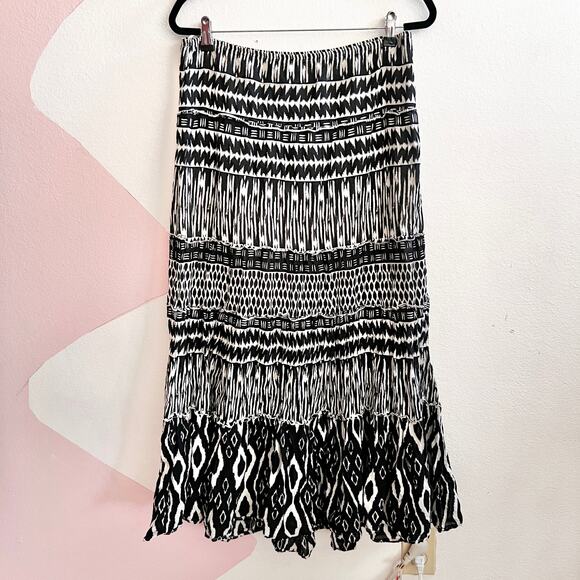 Tribal Print Tiered Maxi Skirt Boho Festival Vintage Retro Cottagecore 2000s XL - Picture 1 of 8
